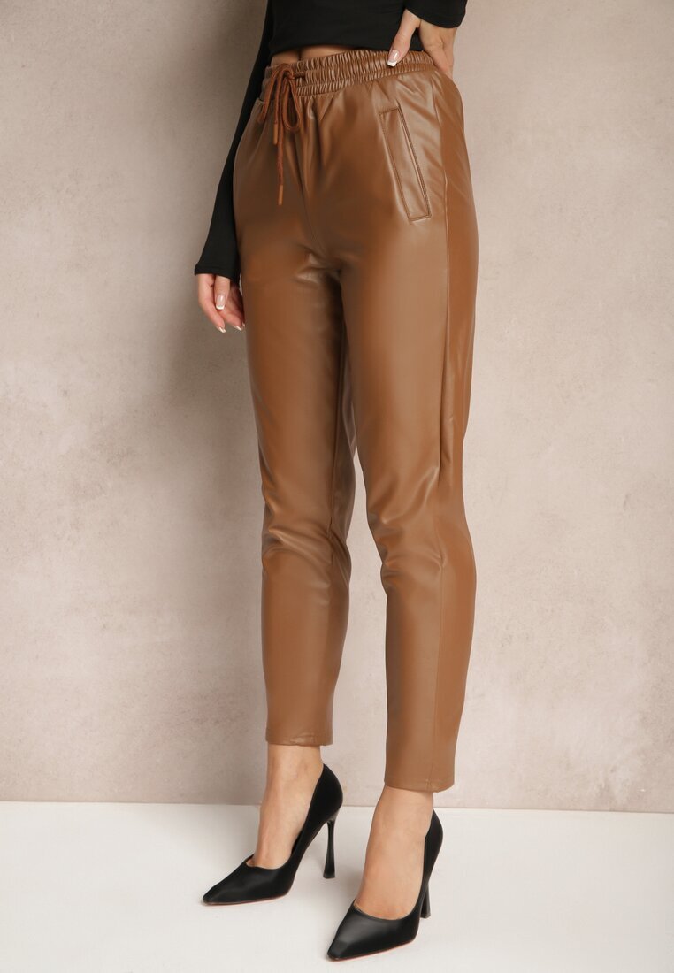 defox Pantaloni Marouri cu talie înaltă din piele ecologică cu elastic în talie Esaleira