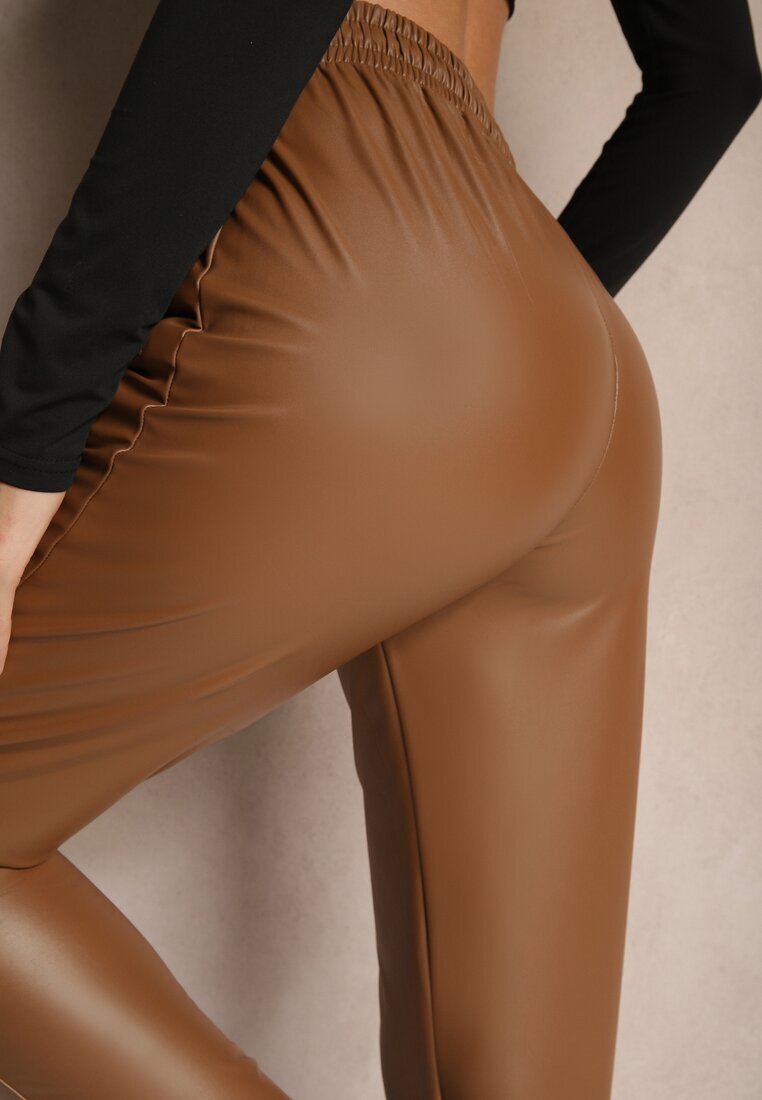 defox Pantaloni Marouri cu talie înaltă din piele ecologică cu elastic în talie Esaleira