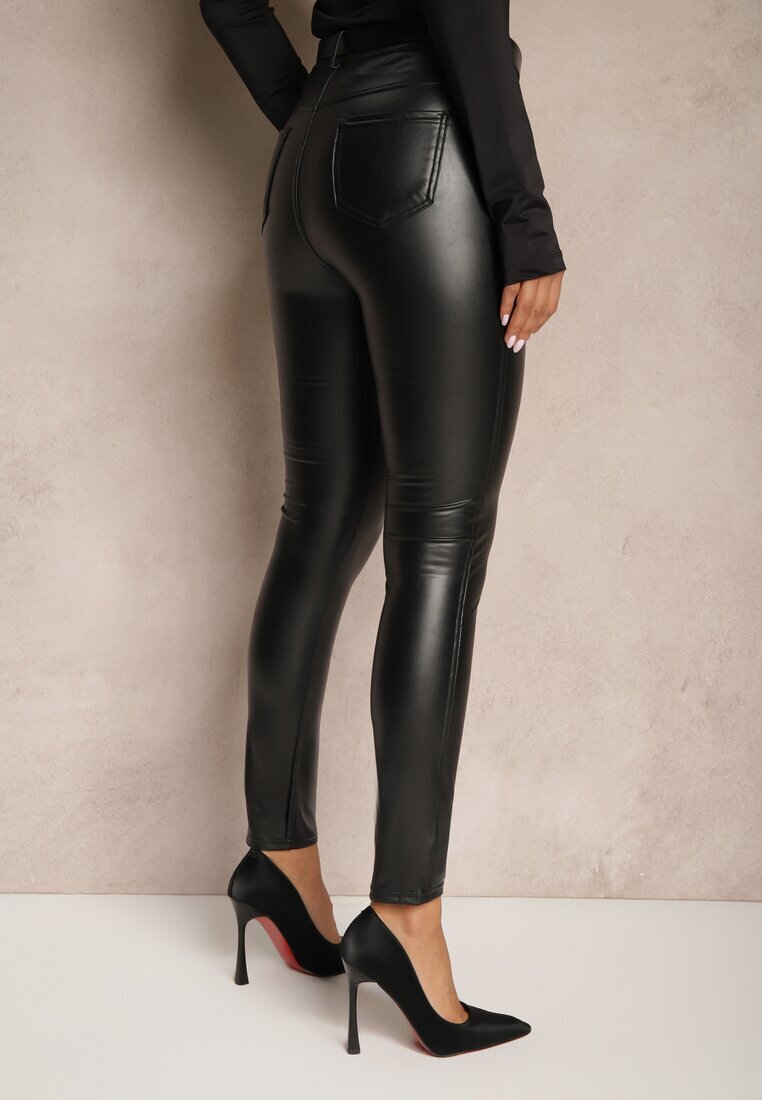 defox Pantaloni negri cu croi skinny din piele ecologică Zorlemi