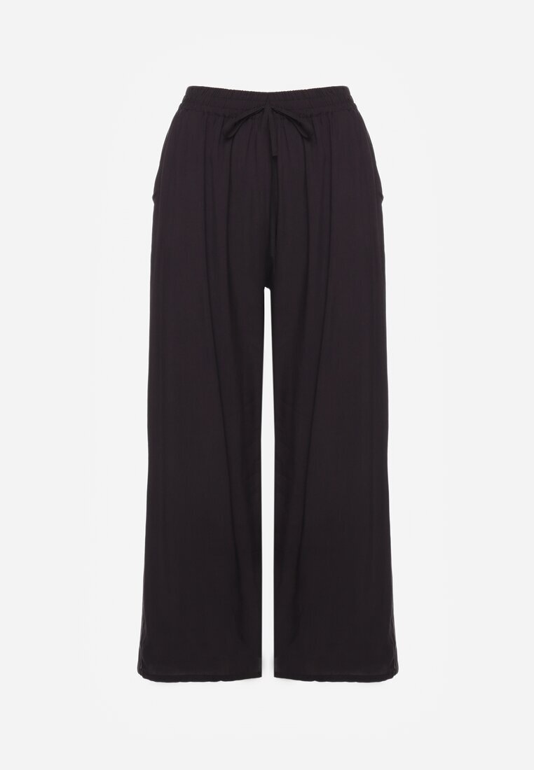 defox Pantaloni Negri din Bumbac Tip Palazzo cu Elastic în Talie Fieana