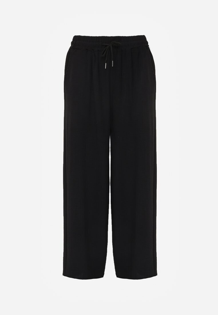 defox Pantaloni Negri High Waist cu șnur în talie și cu picior drept Raveann