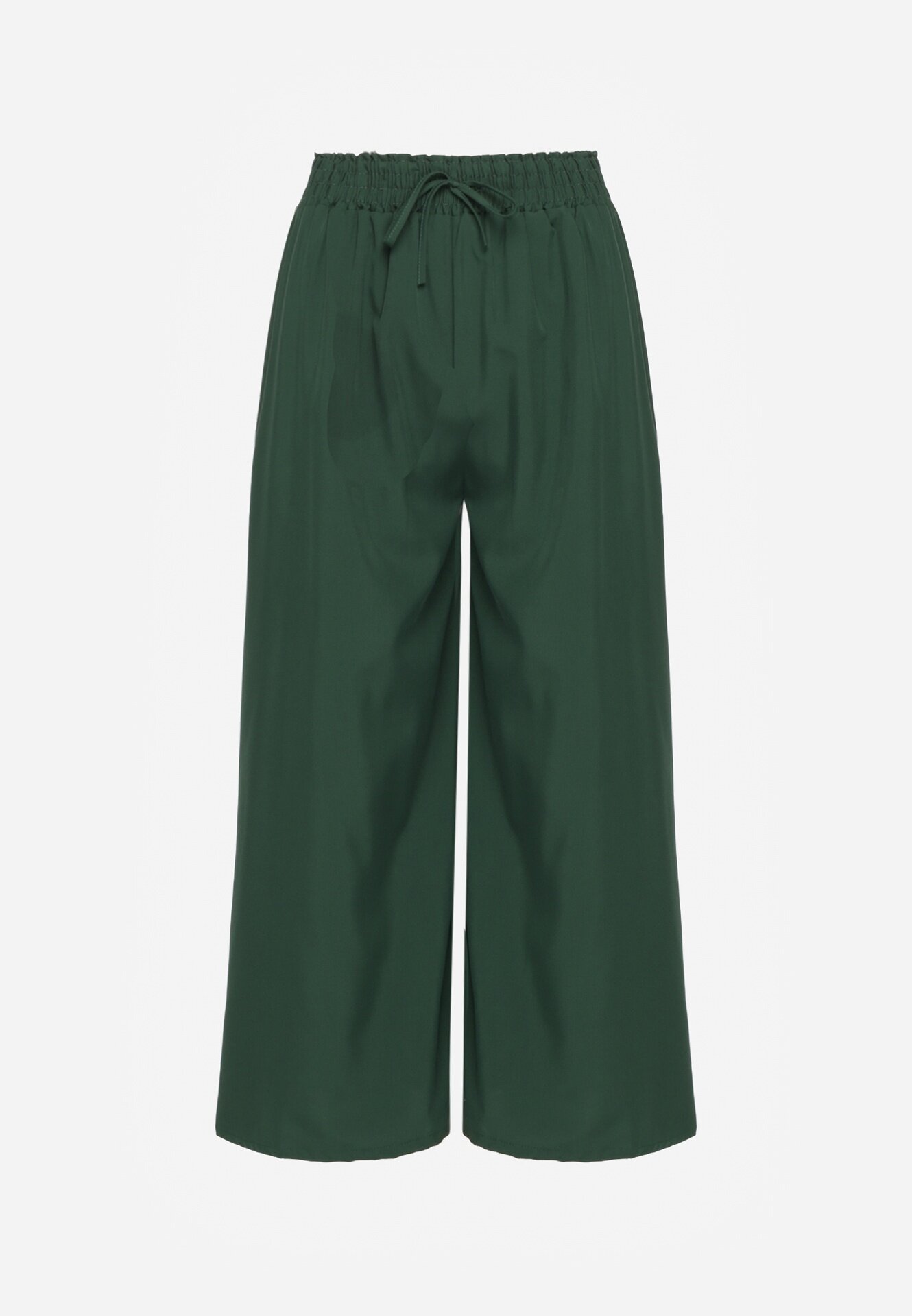 defox Pantaloni Verde închis Talie înaltă cu picioare largi din viscoză finisați cu elastic în talie Crisantas