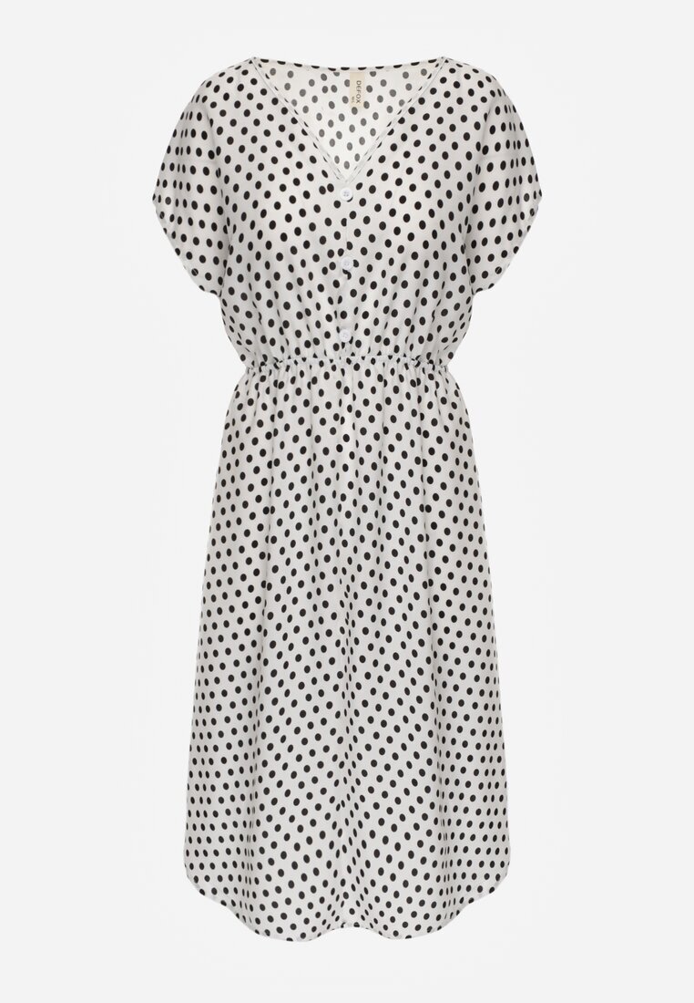 defox Rochie Alb-Negru din Bumbac cu Croială Cloș cu Elastic în Talie Emilla