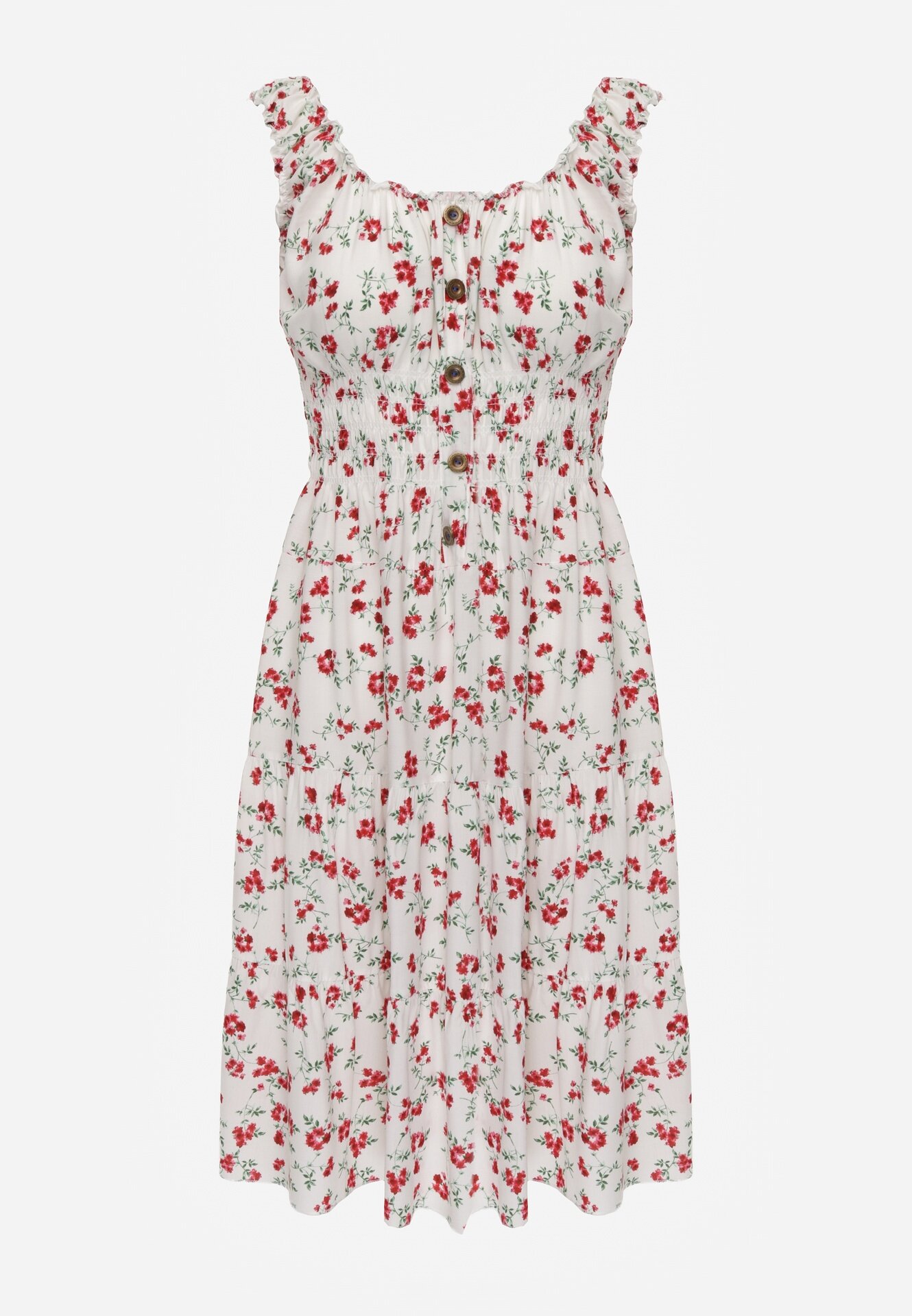 defox Rochie Alb-Roșu Evazată cu bretele cu imprimeu floral Xallio