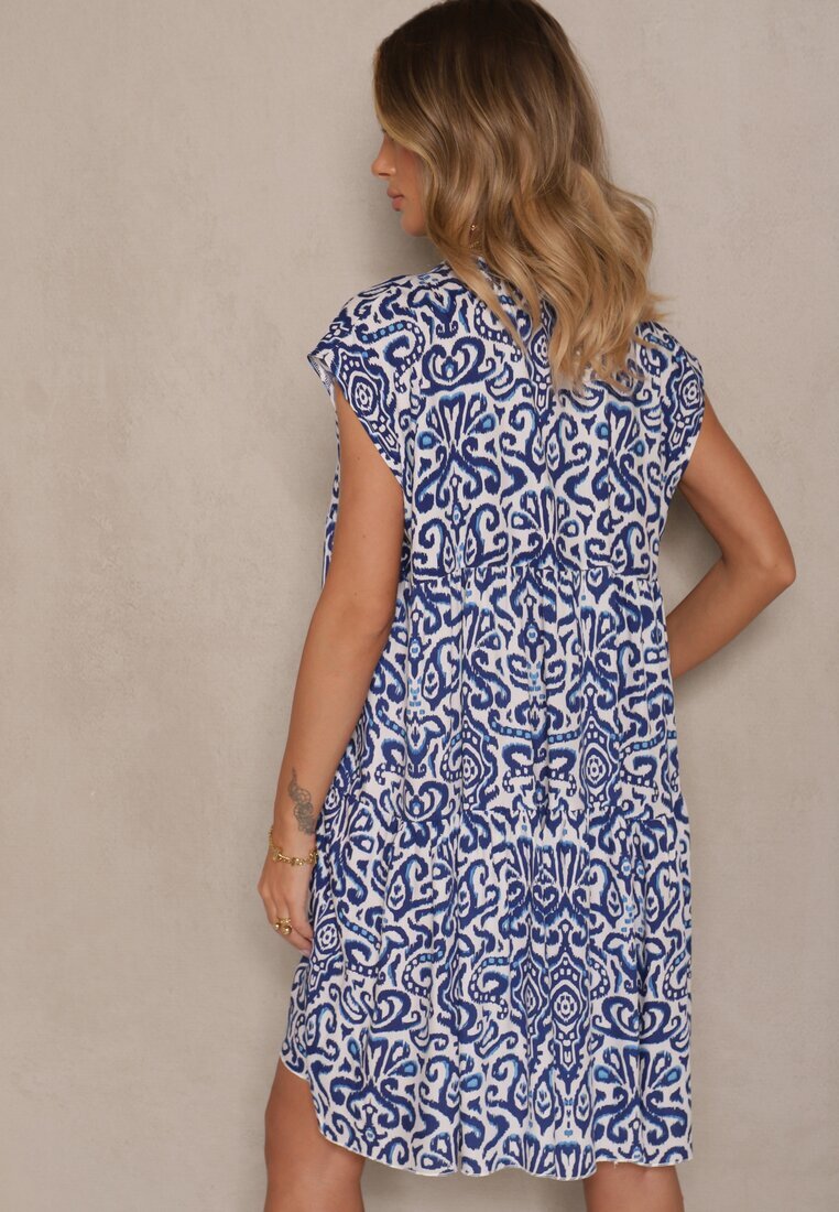 defox Rochie Albastră Cloș din Bumbac Croi Oversize Liranda