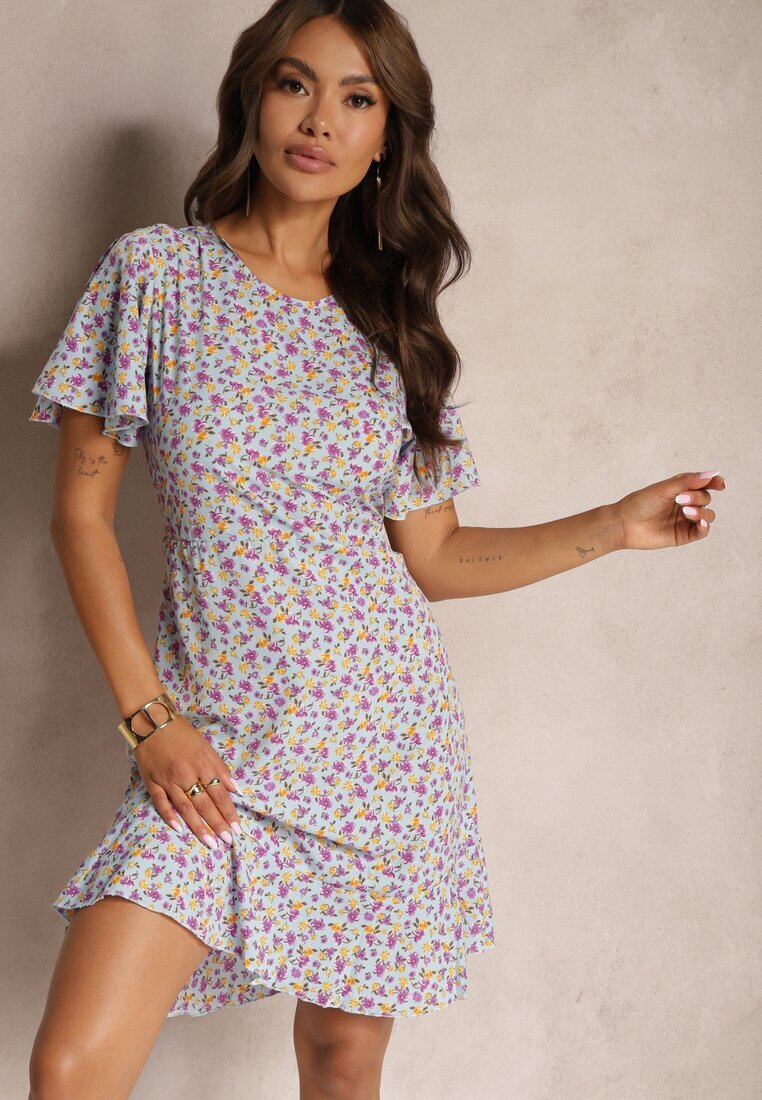 defox Rochie Albastră Midi cu croială tip cutie florală Kimbr