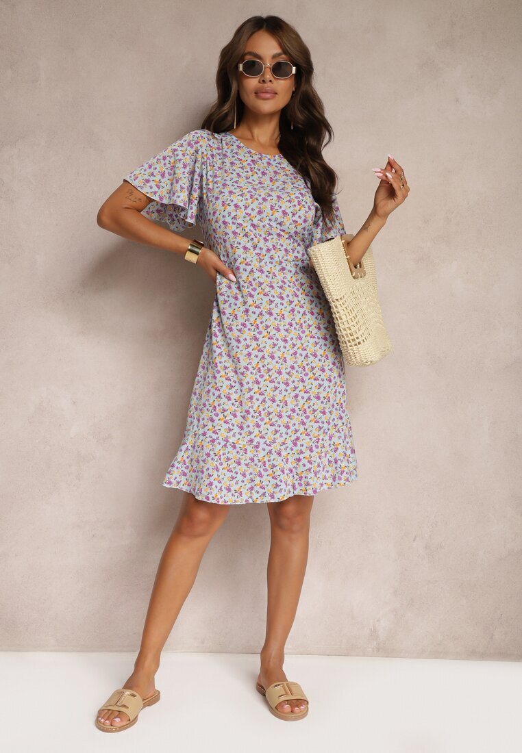defox Rochie Albastră Midi cu croială tip cutie florală Kimbr