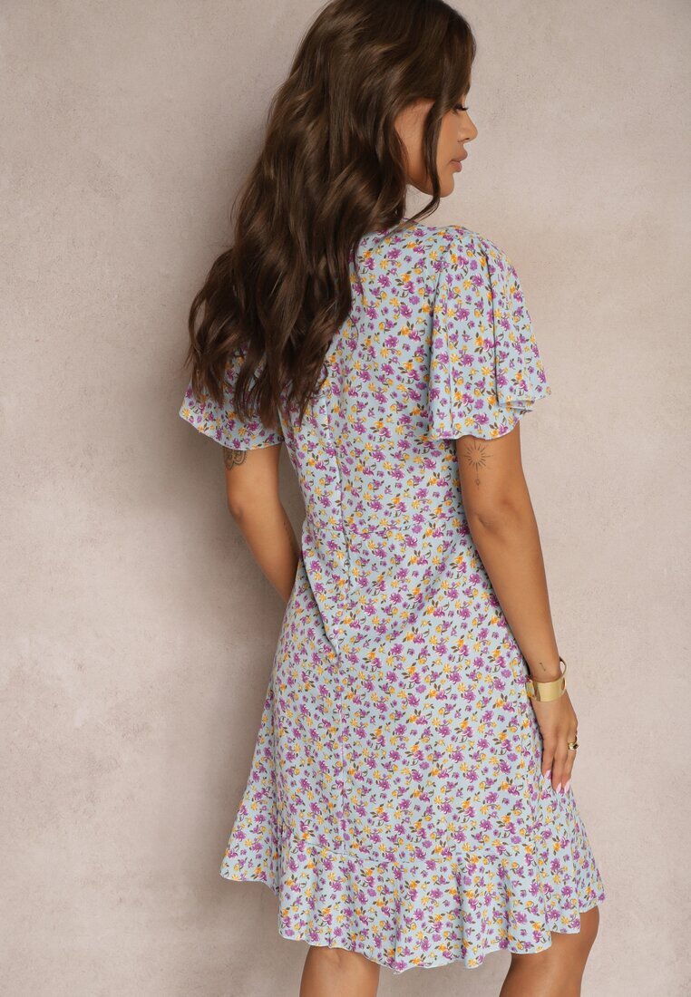 defox Rochie Albastră Midi cu croială tip cutie florală Kimbr