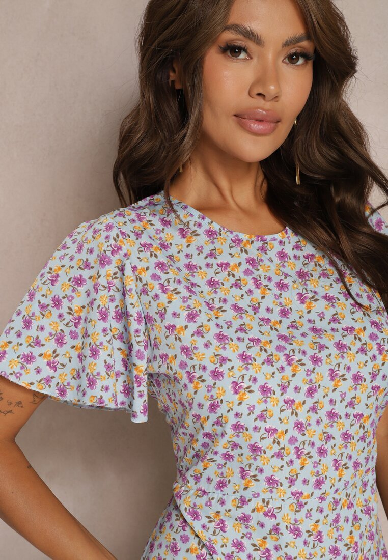 defox Rochie Albastră Midi cu croială tip cutie florală Kimbr