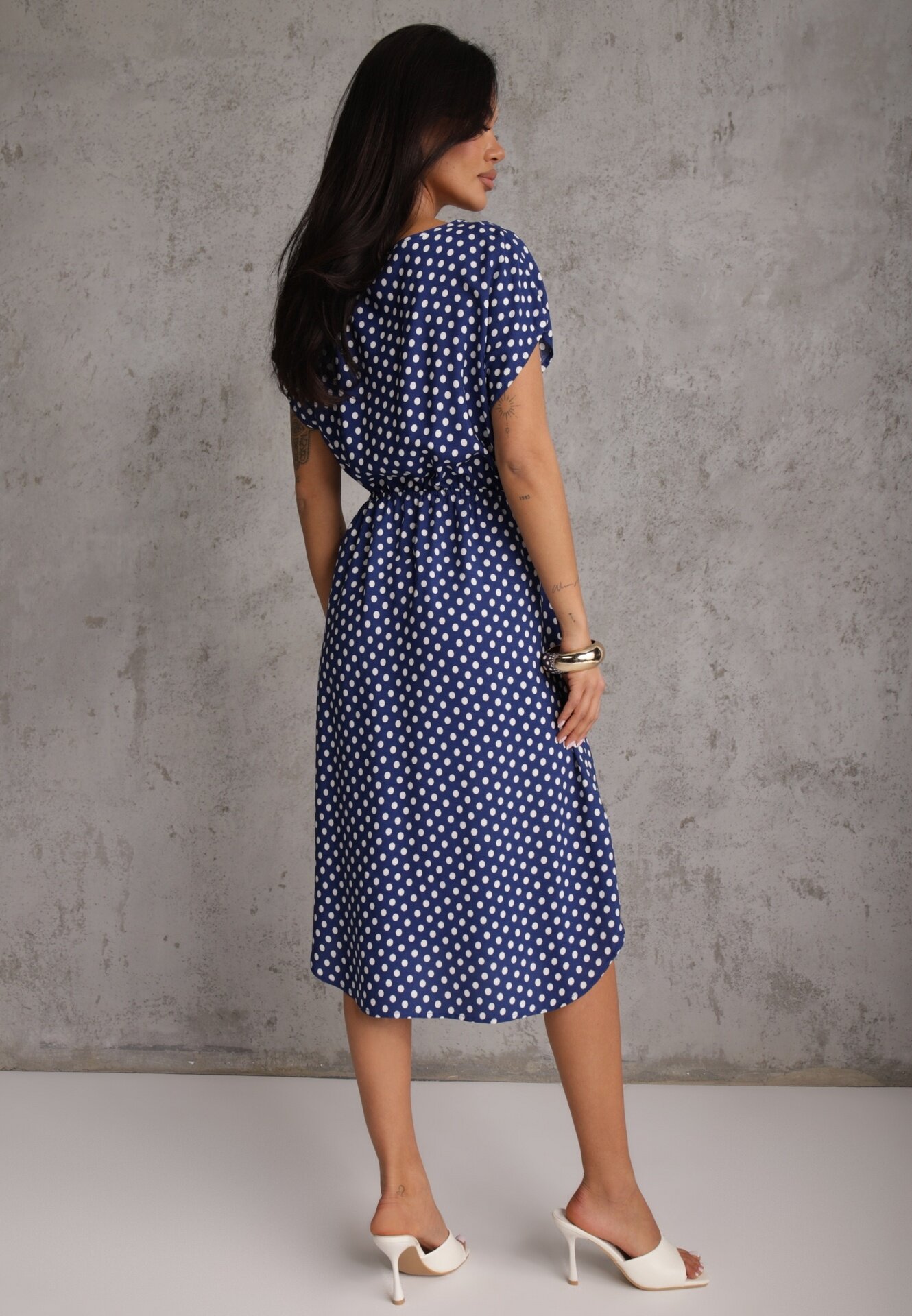 defox Rochie Bleumarin din Bumbac cu croială cloche cu elastic în talie Emilla
