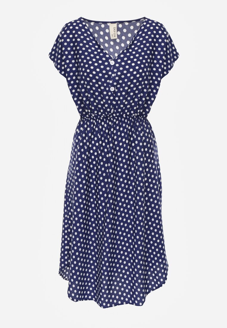defox Rochie Bleumarin din Bumbac cu croială cloche cu elastic în talie Emilla