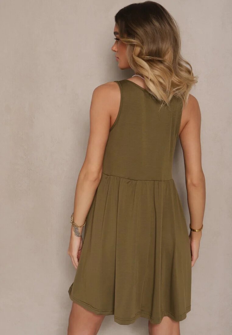 defox Rochie Cloș Verde închis cu Bretele Late Decorată cu Nasturi Jenandria