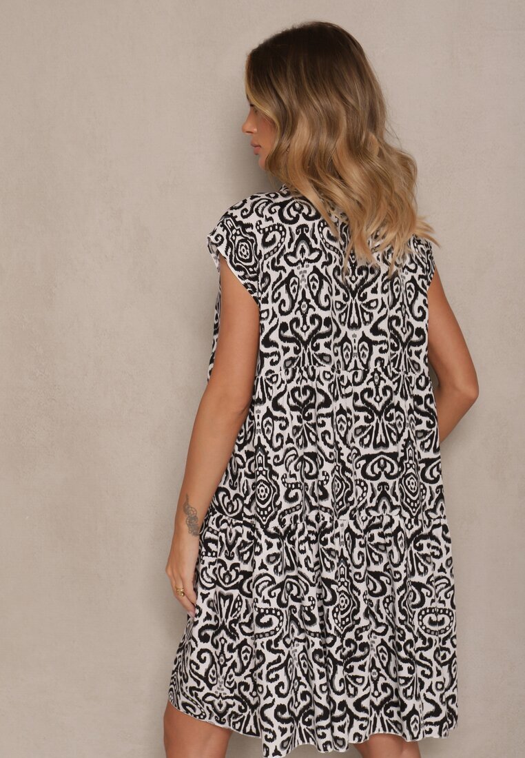 defox Rochie Evazată Neagră din Bumbac Croială Oversize Liranda