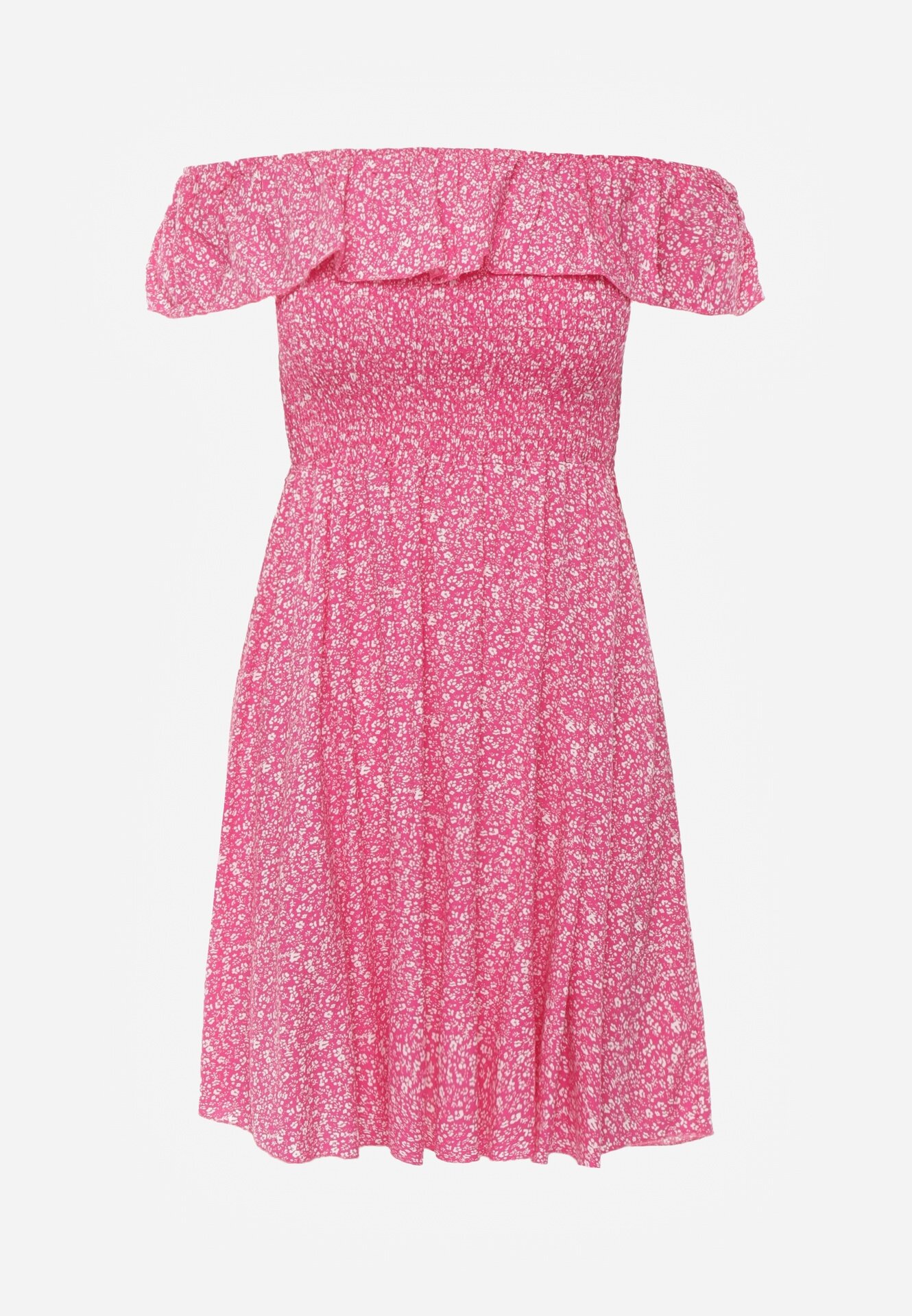 defox Rochie Florală Fucsia Spaniolă din bumbac cu elastic în talie Nevima
