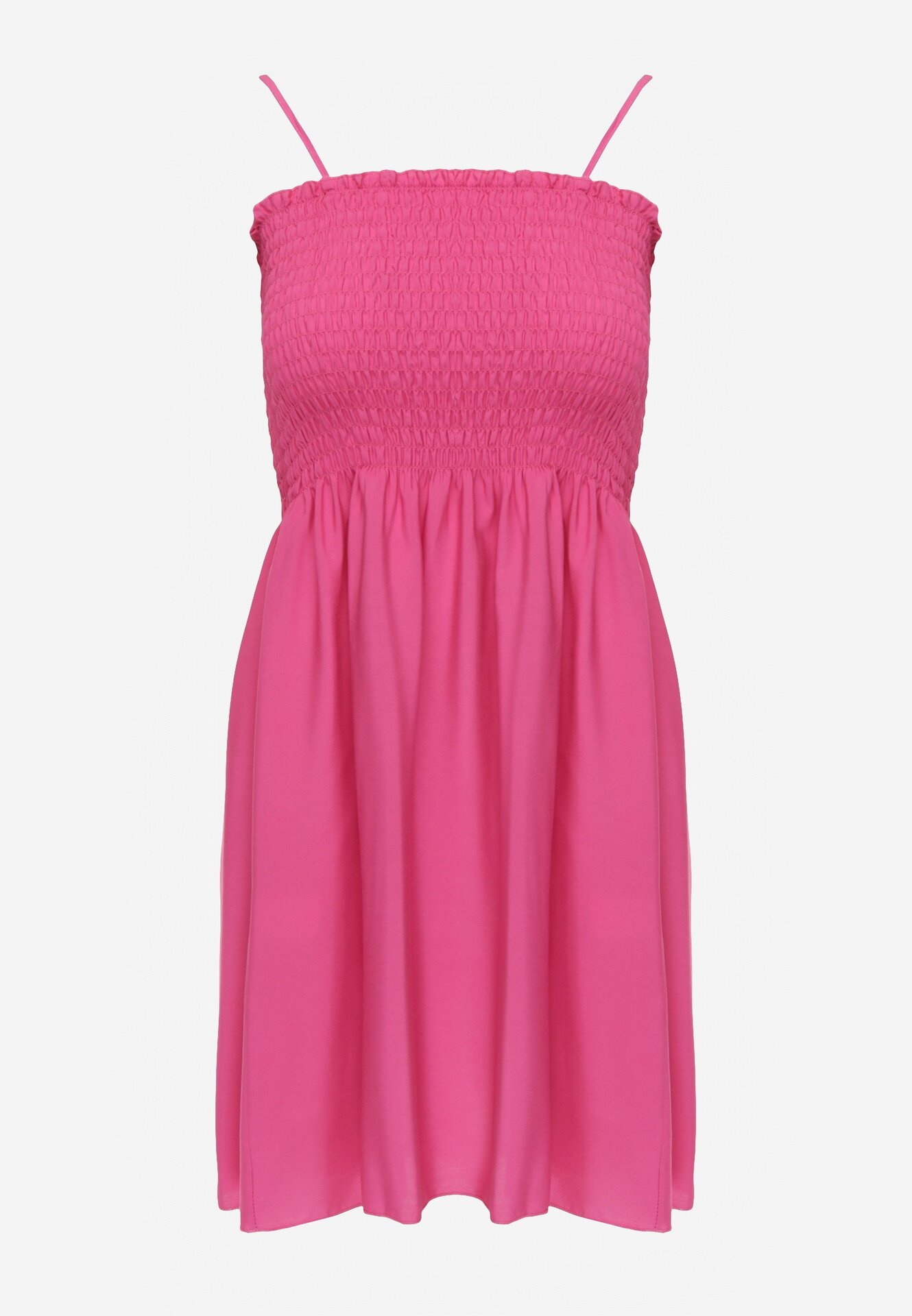 defox Rochie Fucsia din Bumbac cu Bretele cu Croială Cloș cu Partea Superioară Încrețită Christten