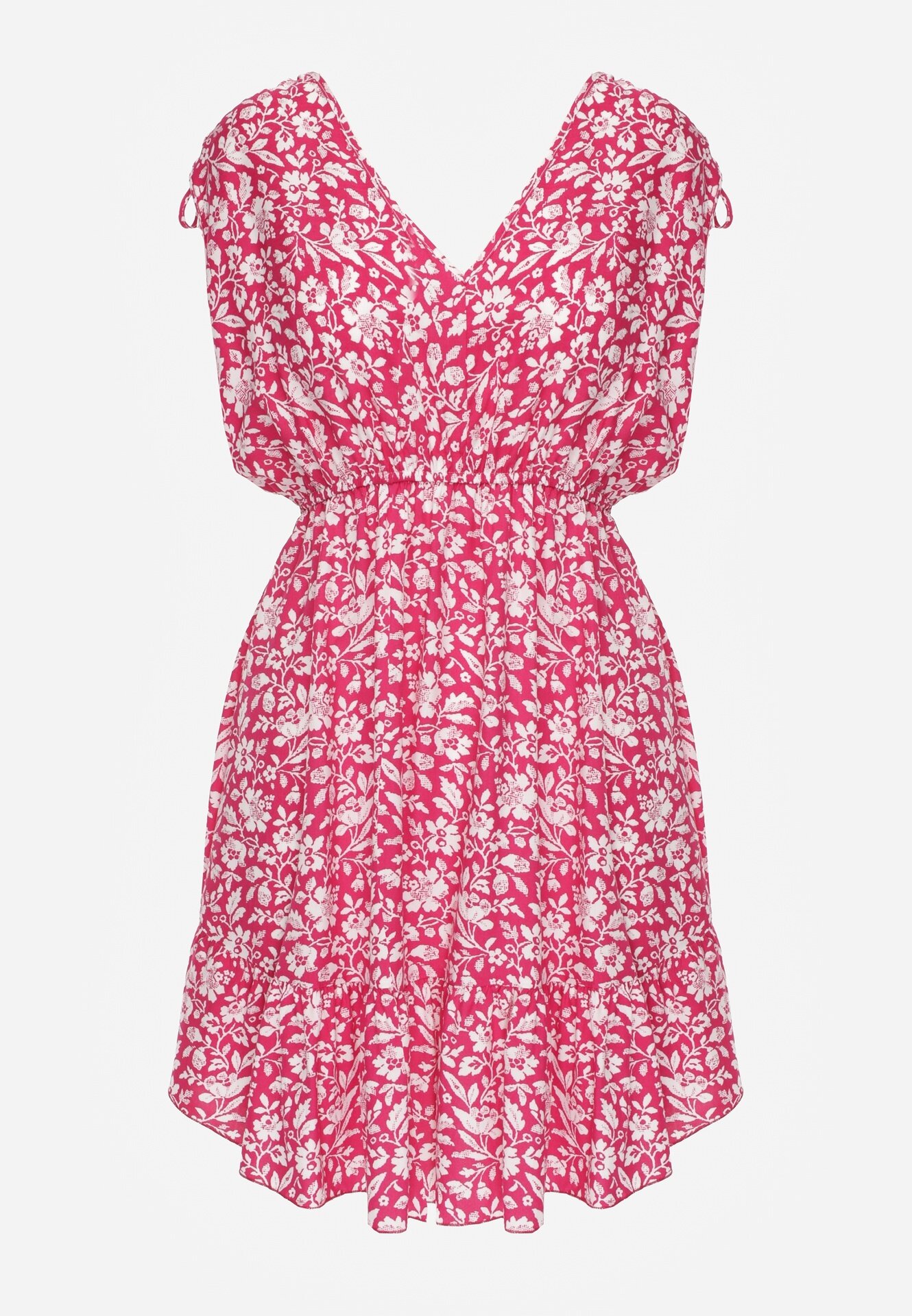 defox Rochie Fucsia din bumbac cu bretele groase cu elastic în talie încheiată cu nasturi Tessri