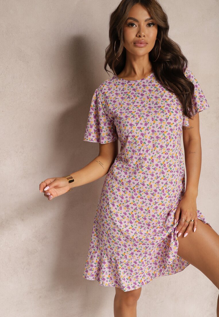 defox Rochie mov midi cu croială tip cutie cu flori Kimbr