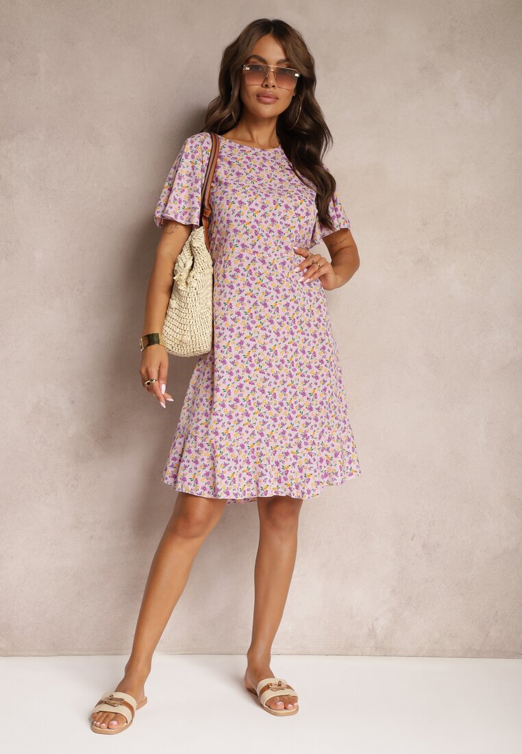 defox Rochie mov midi cu croială tip cutie cu flori Kimbr