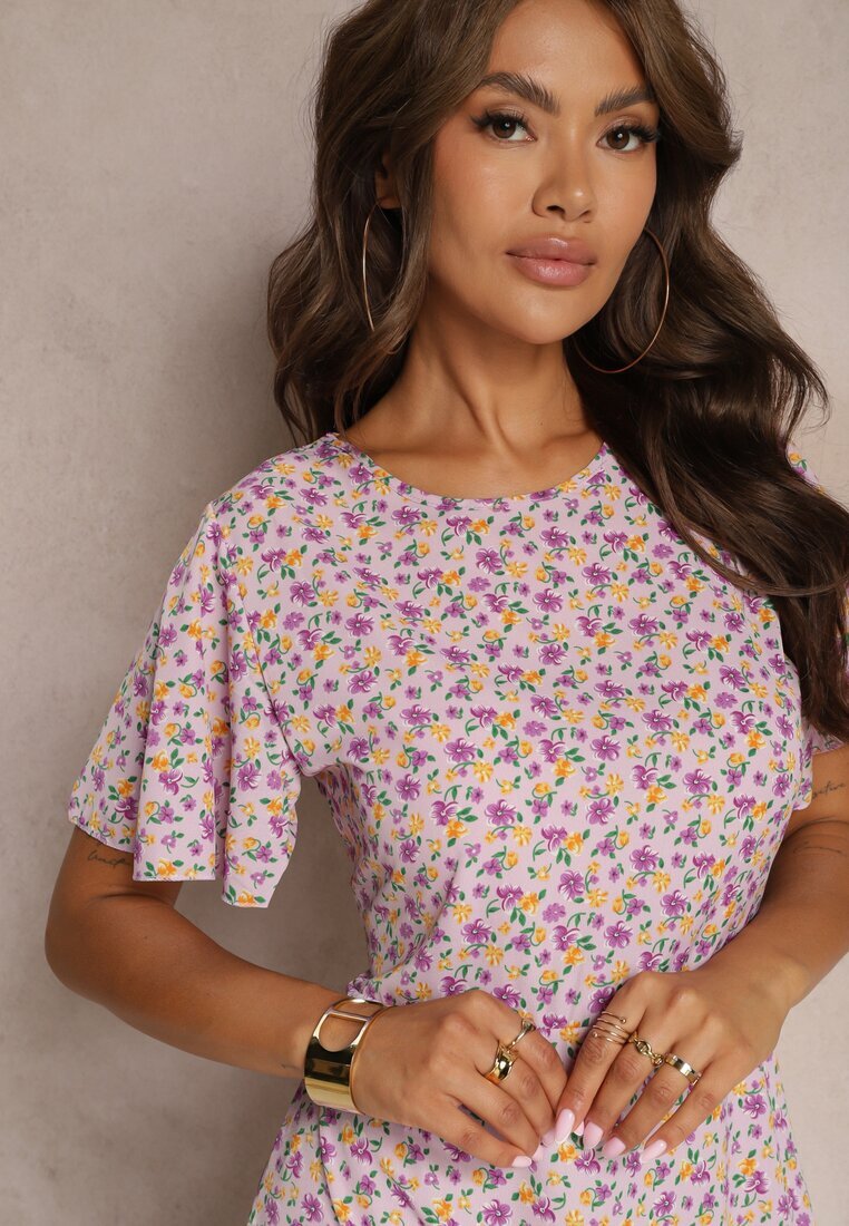 defox Rochie mov midi cu croială tip cutie cu flori Kimbr