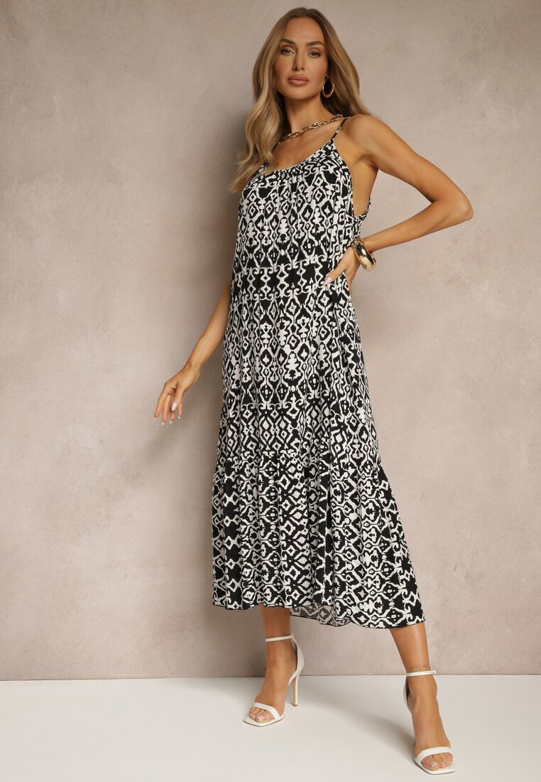 defox Rochie Neagră de bumbac cu model geometric Koloniela