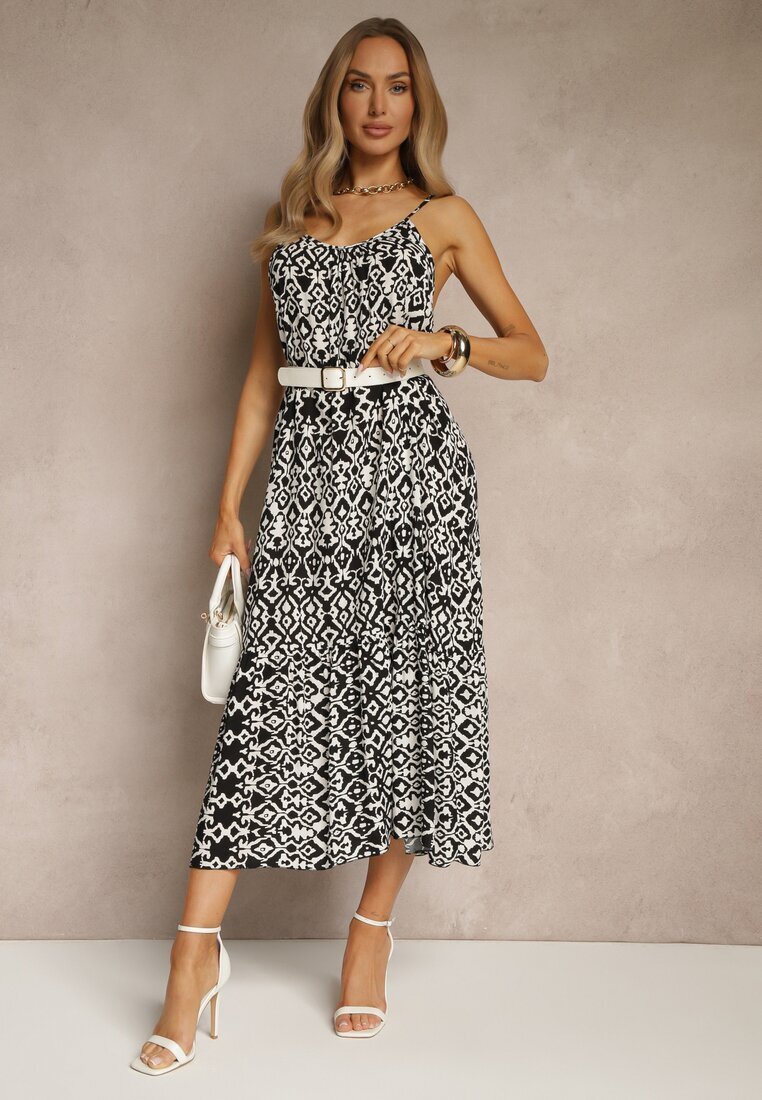 defox Rochie Neagră de bumbac cu model geometric Koloniela
