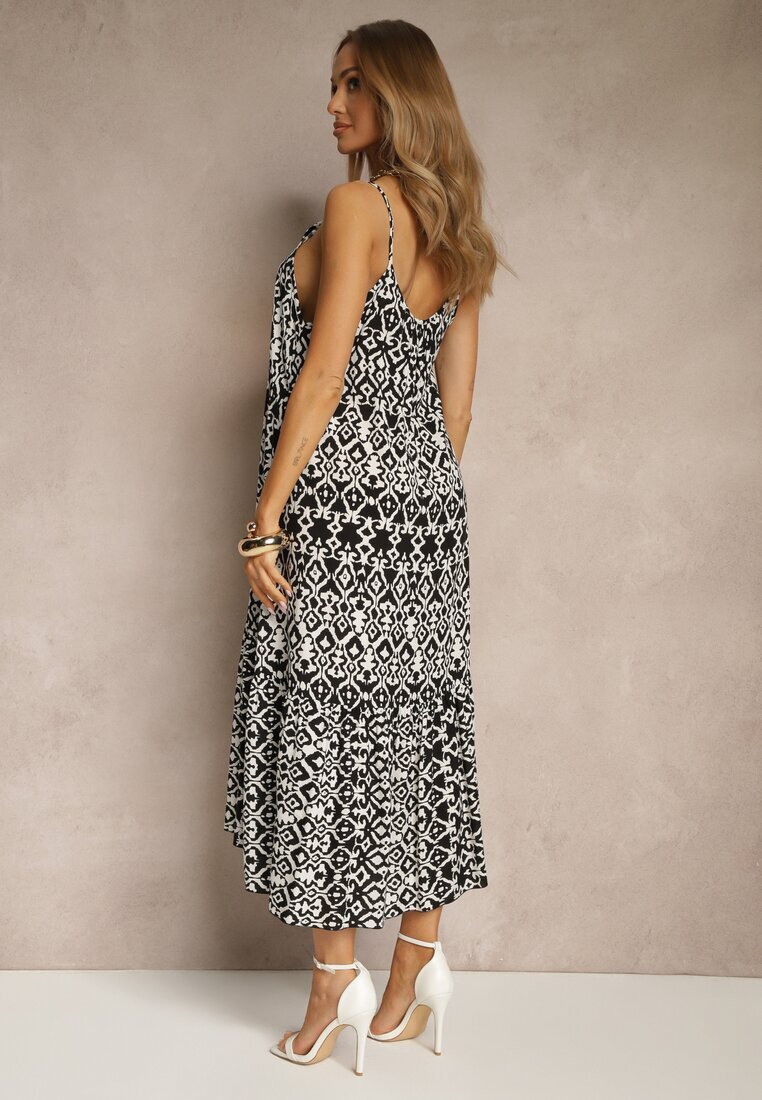 defox Rochie Neagră de bumbac cu model geometric Koloniela