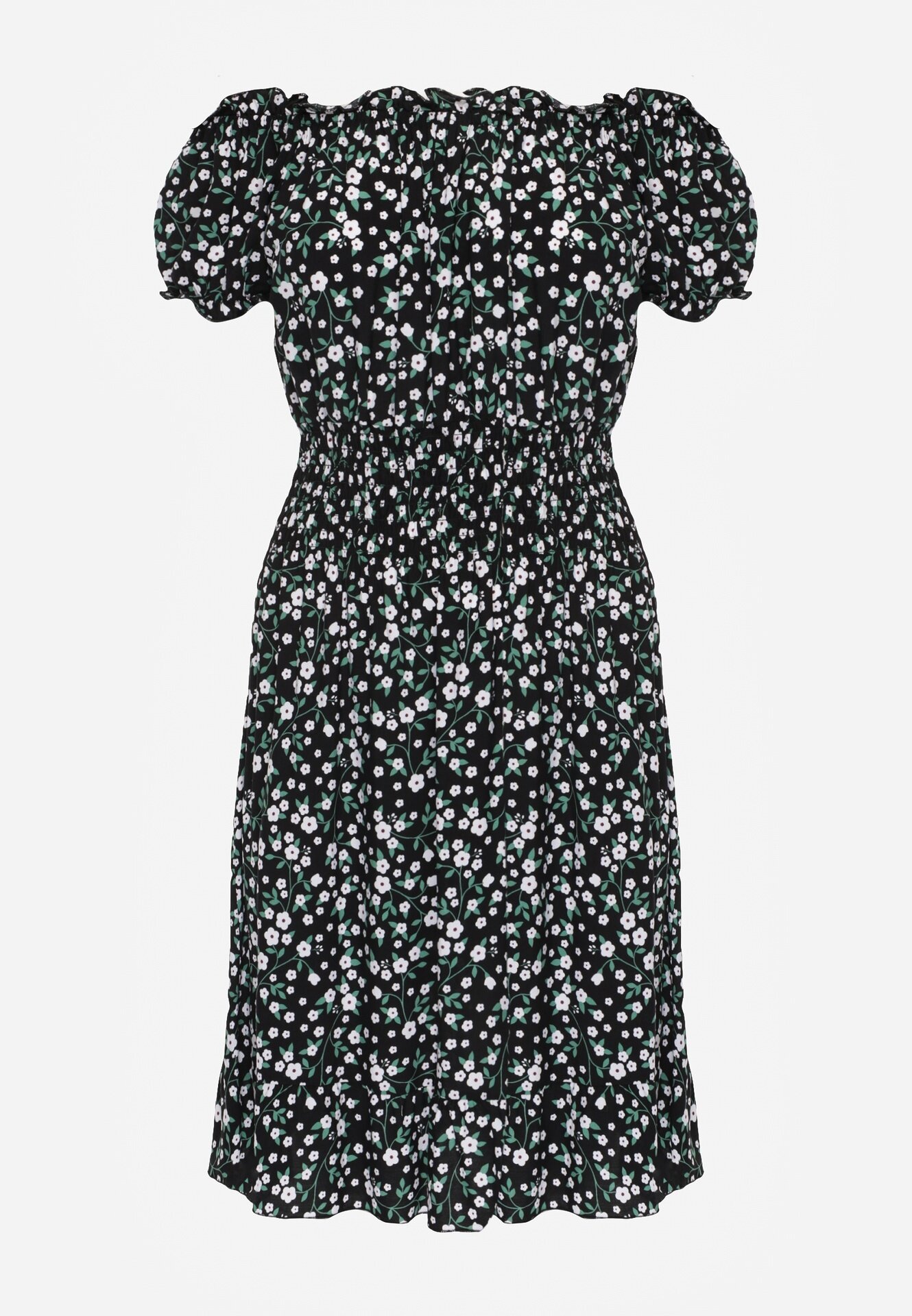 defox Rochie Neagră din bumbac Midi Stil spaniol cu elastic în talie Dnise