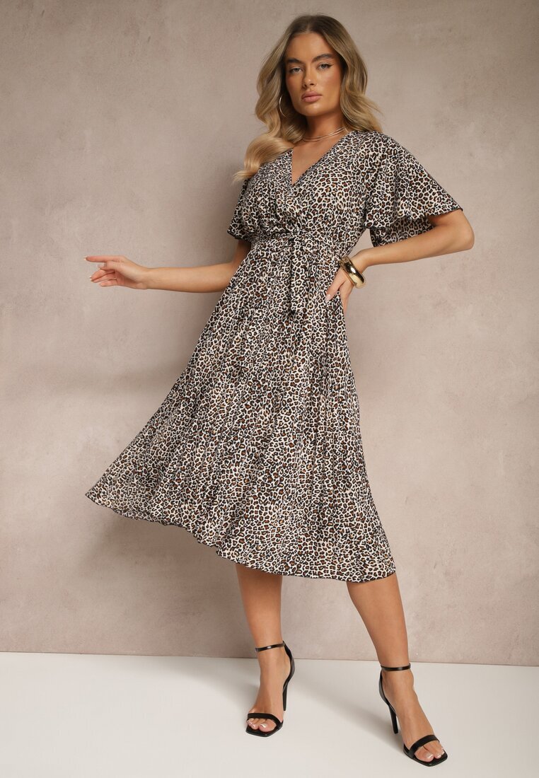defox Rochie Negru-Alb petrecută cu cordon decorată cu imprimeu leopard Gilinne