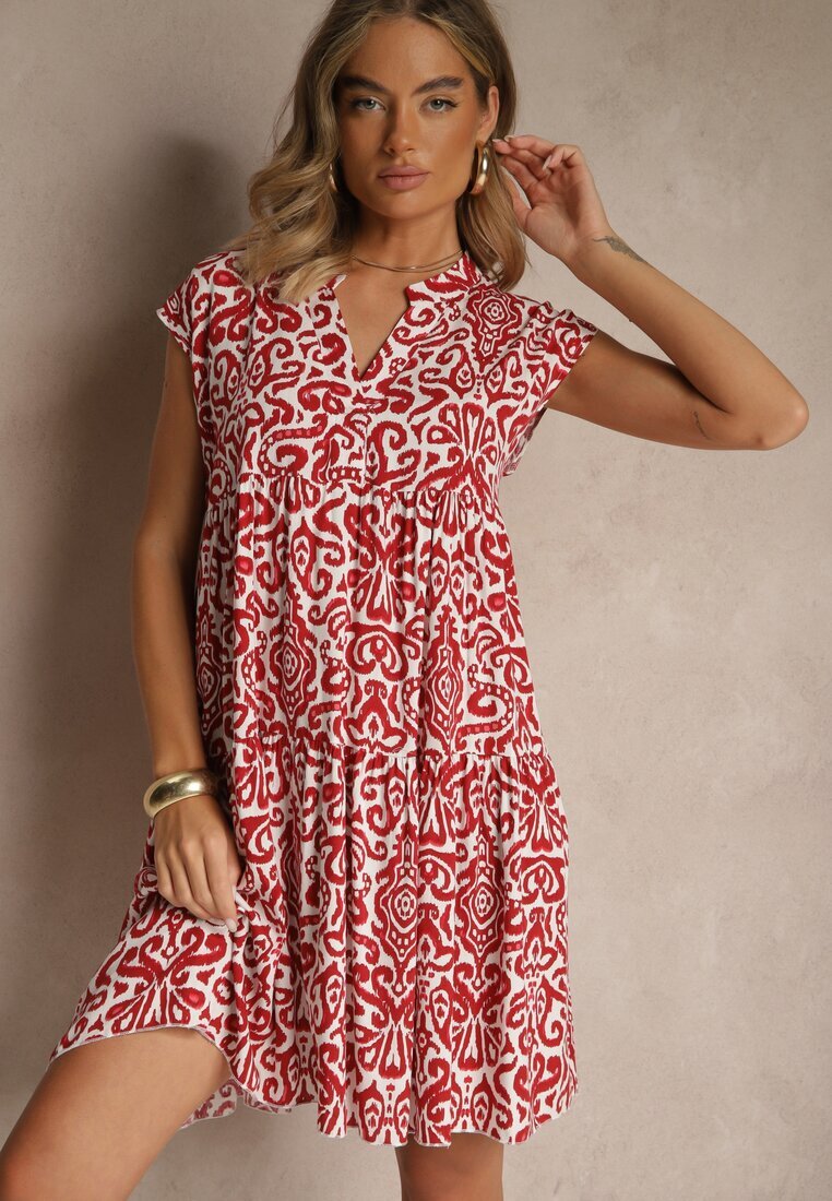 defox Rochie roșie cloș din bumbac cu croială oversize Liranda