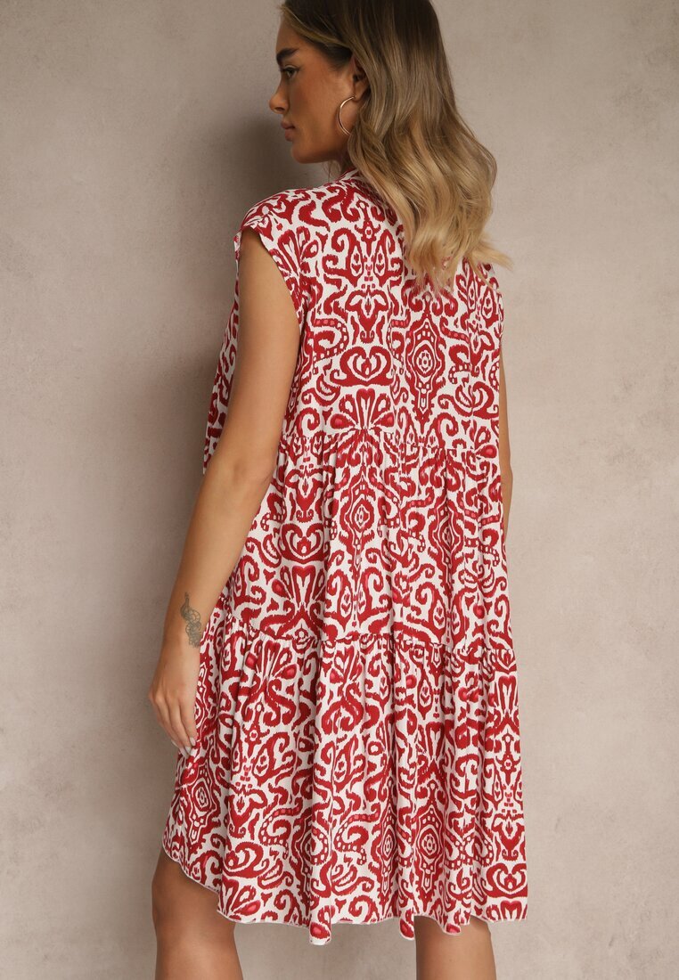 defox Rochie roșie cloș din bumbac cu croială oversize Liranda