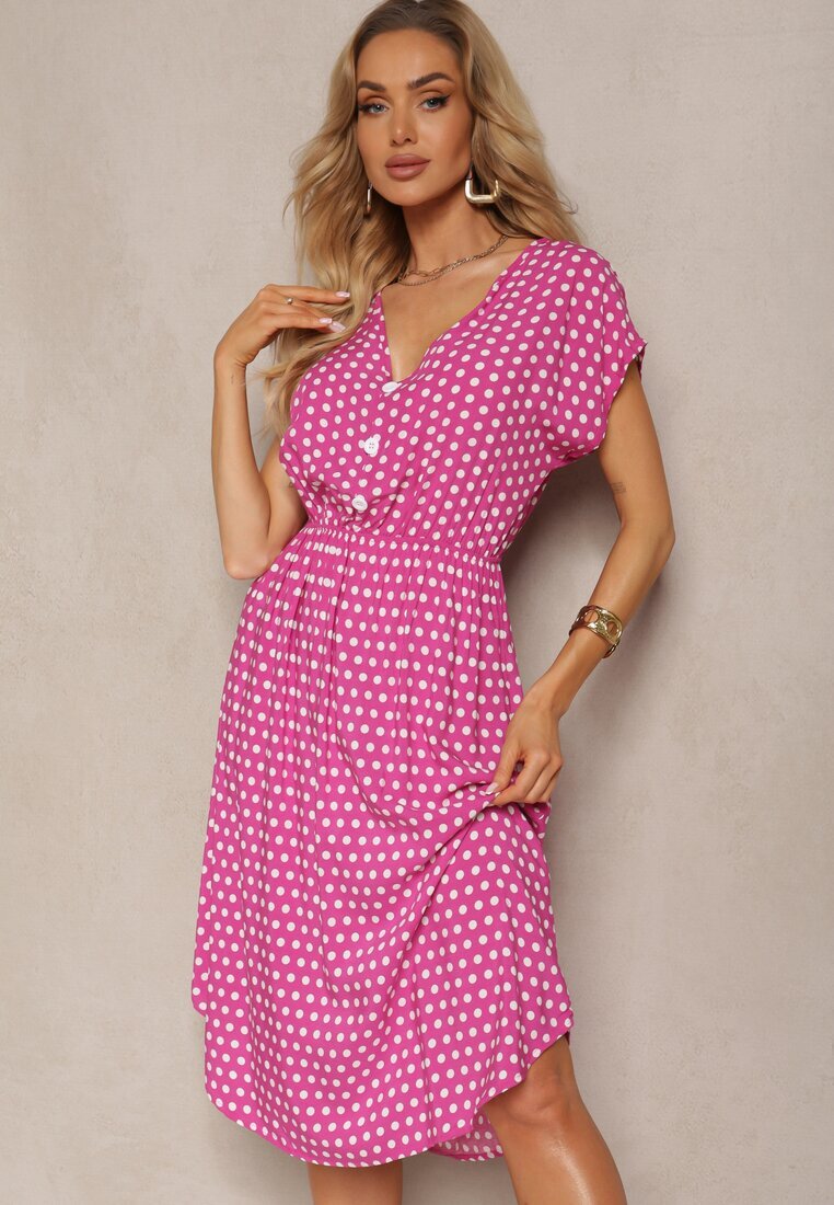 defox Rochie Roz din Bumbac cu croi evazat cu elastic în talie Emilla