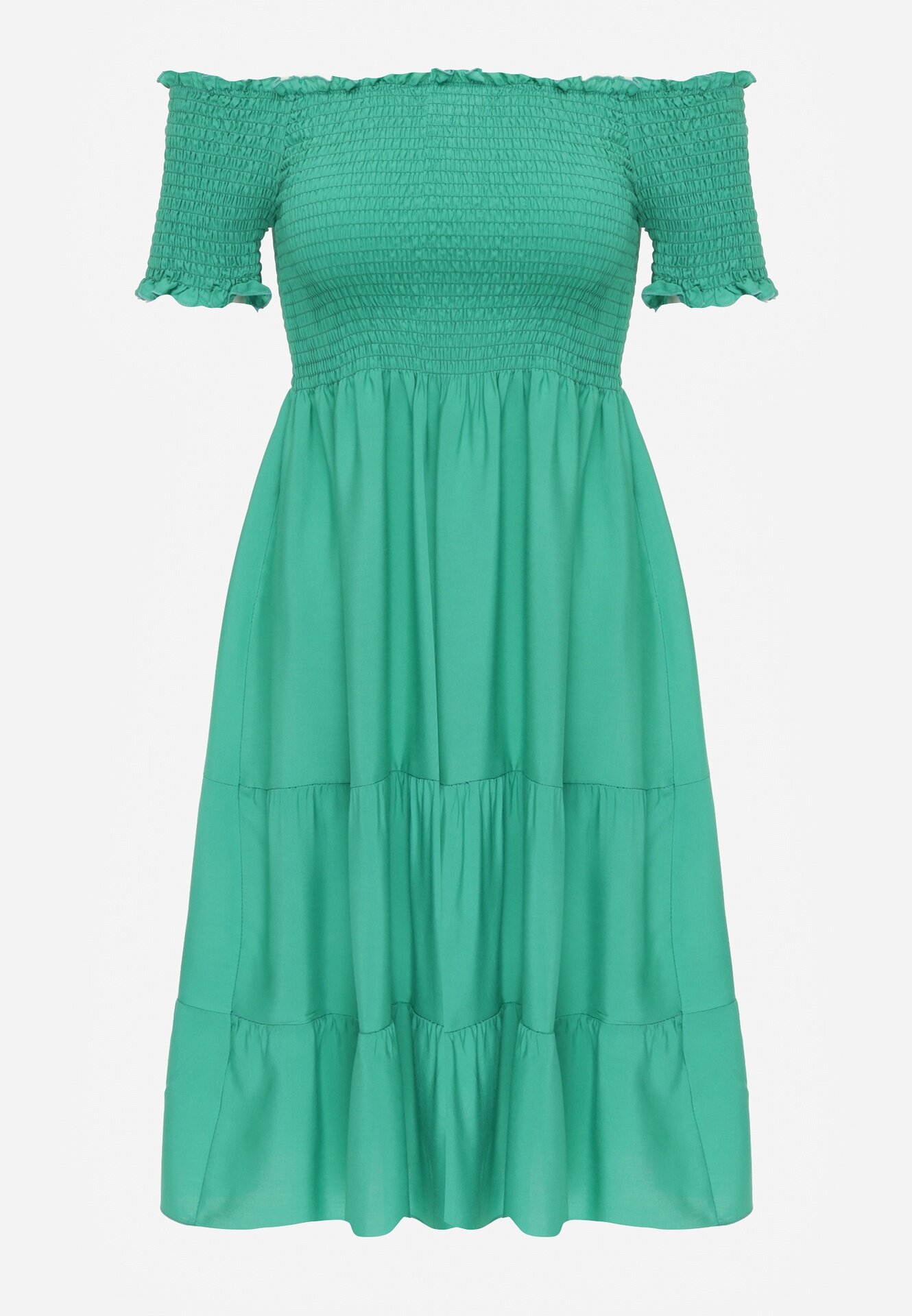 defox Rochie Verde de vară din bumbac stil spaniol cu volane evazate Lorania