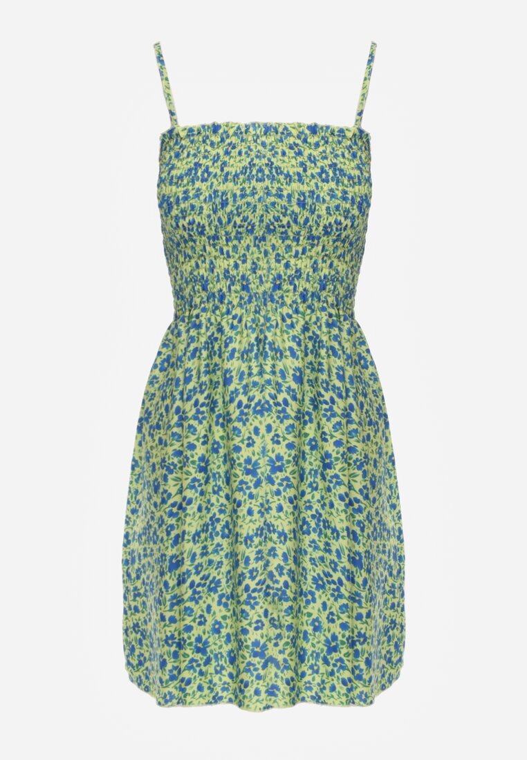 defox Rochie verde deschis din Bumbac cu Bretele Subțiri cu Elastic în Talie Tessinia