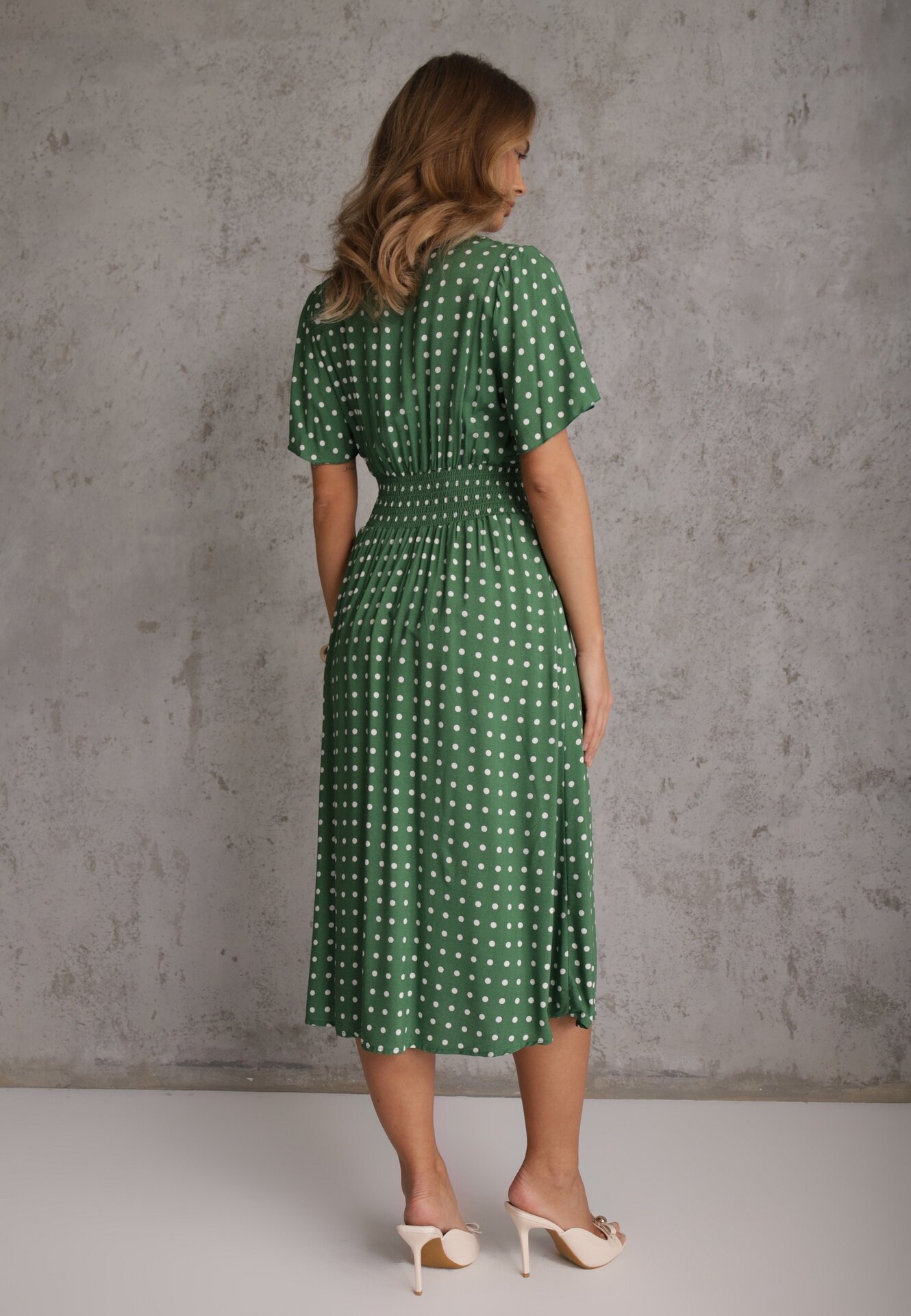 defox Rochie Verde din bumbac cu croială evazată cu buline Tolimirae