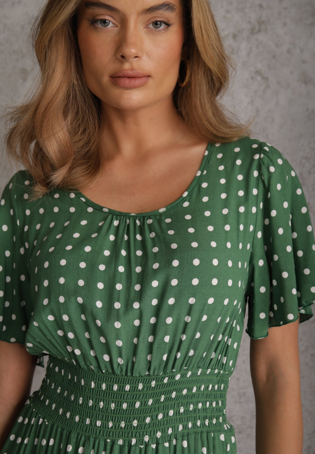 defox Rochie Verde din bumbac cu croială evazată cu buline Tolimirae