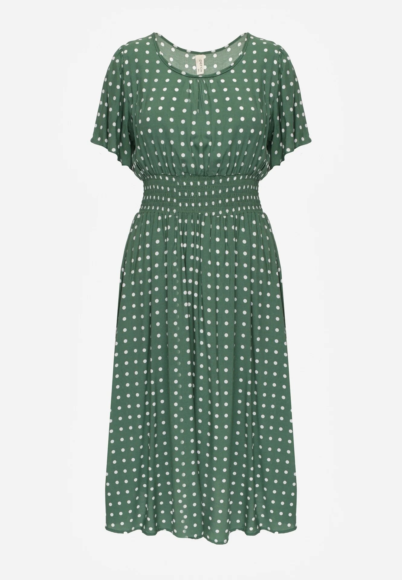 defox Rochie Verde din bumbac cu croială evazată cu buline Tolimirae