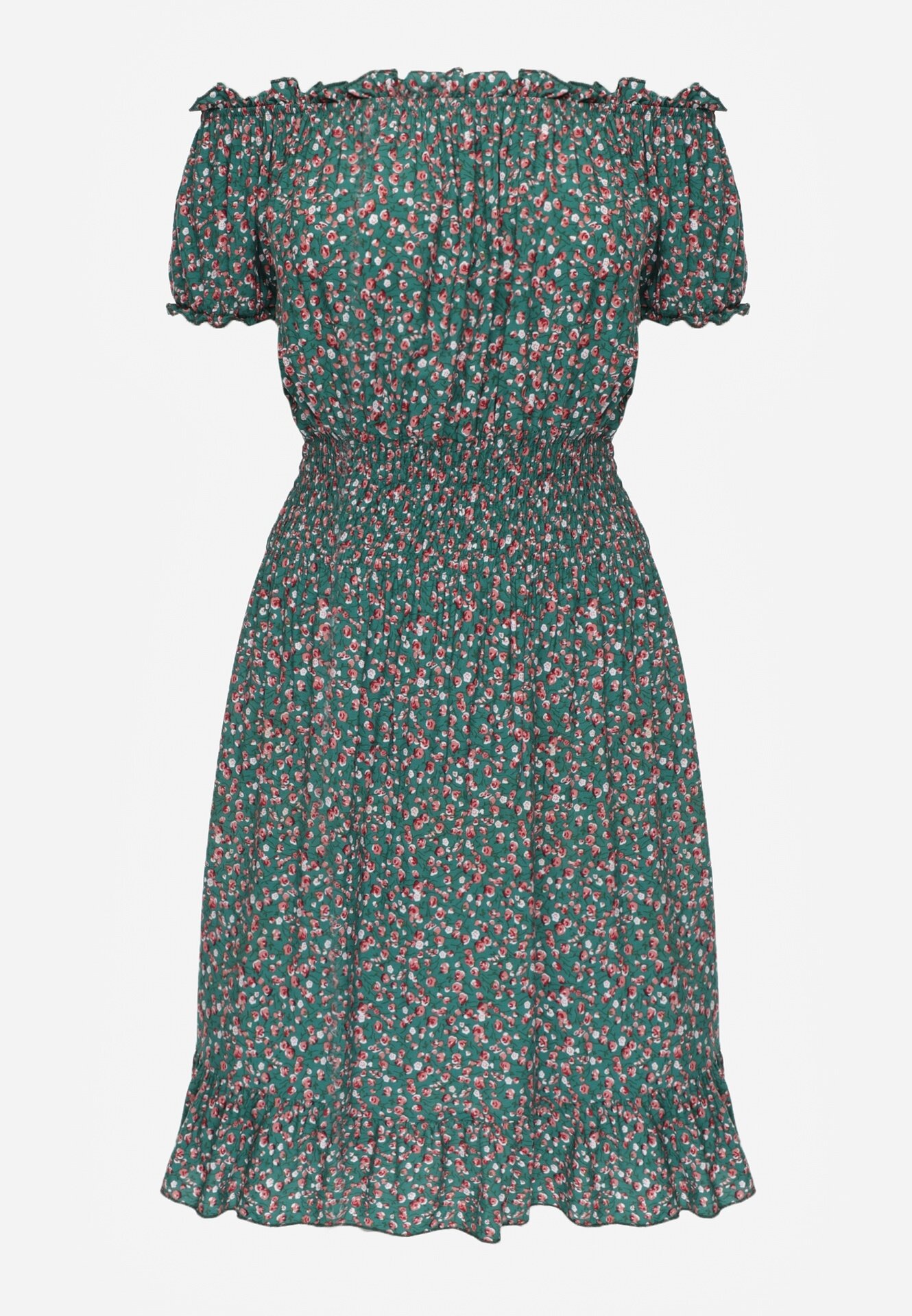 defox Rochie Verde din Bumbac cu elastic în talie stil spaniol Jazmi
