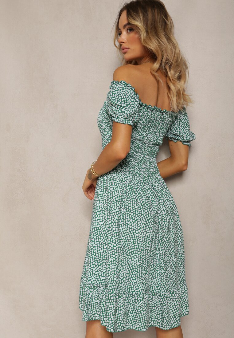 defox Rochie Verde Midi cu croială spaniolă din bumbac Nairo
