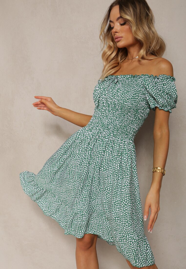 defox Rochie Verde Midi cu croială spaniolă din bumbac Nairo