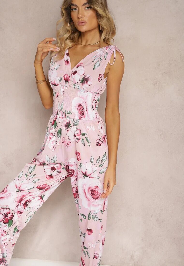 defox Salopetă Roz Floral Decorat cu șnururi la umeri Kalivia