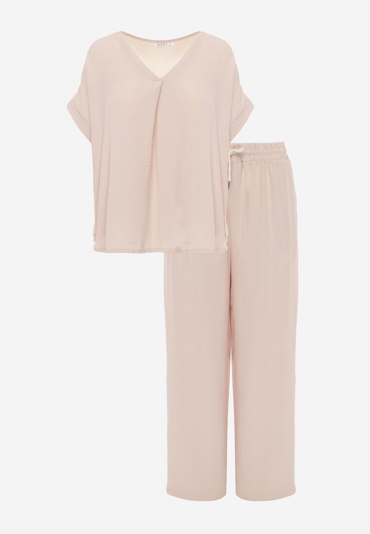 defox Set bej deschis Bluză și Pantaloni largi din Viscoză și Buzunare Efraria