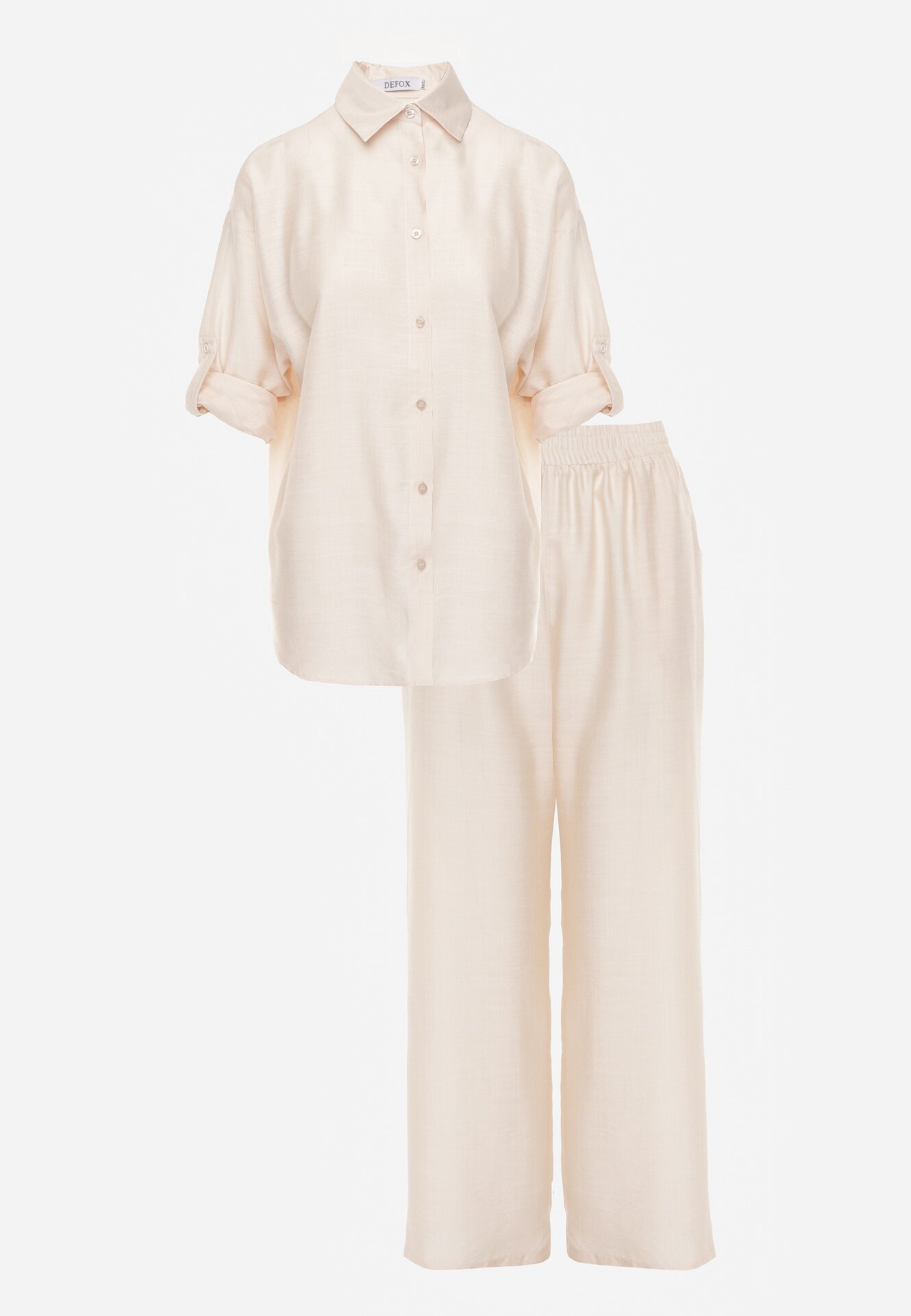 defox Set bej deschis din viscoză cu croială lejeră cu cămașă și pantaloni Sesorilia