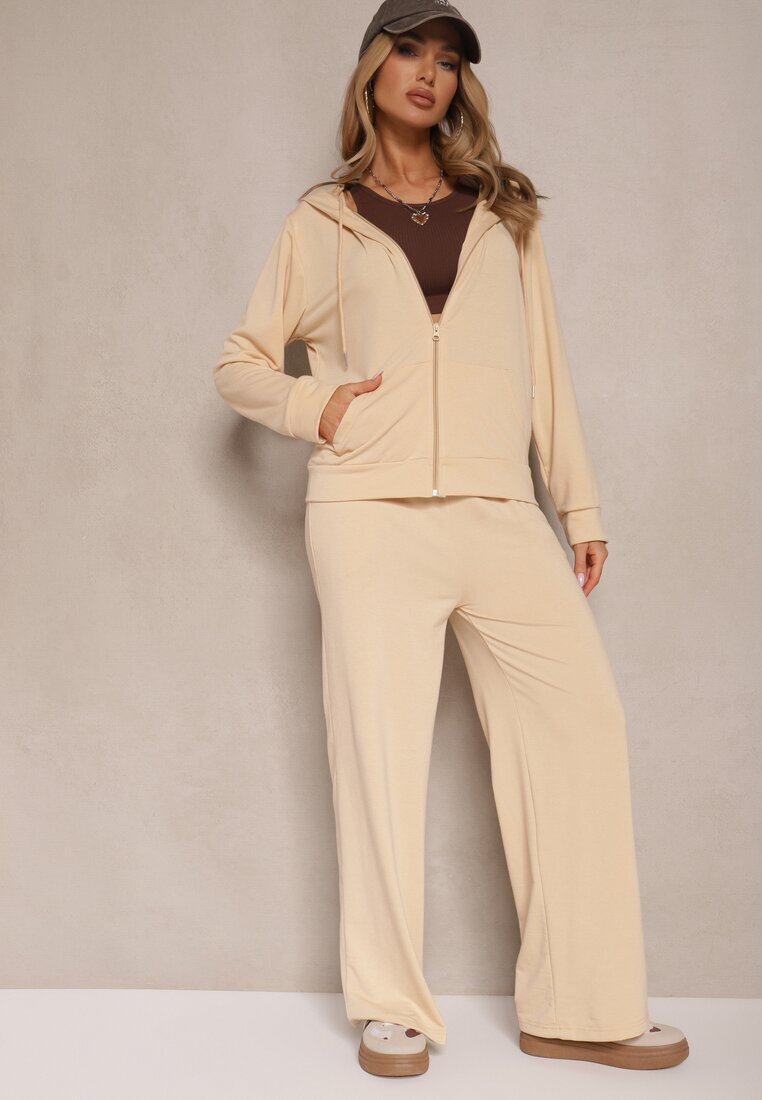 defox Set de trening bej lejer pantaloni largi și bluză cu glugă Gossame