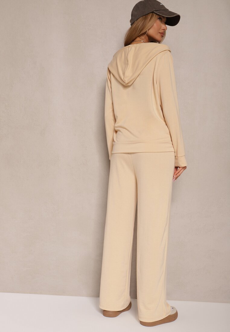 defox Set de trening bej lejer pantaloni largi și bluză cu glugă Gossame