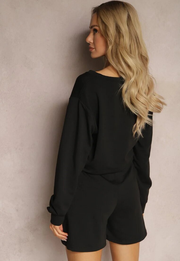defox Set de trening Negru din 2 piese Bluză mai scurtă și Pantaloni scurți largi Frania