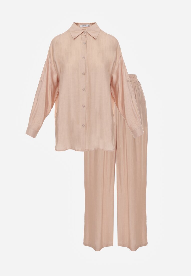 defox Set din viscoză bej cu croială lejeră cu cămașă și pantaloni Sesorilia