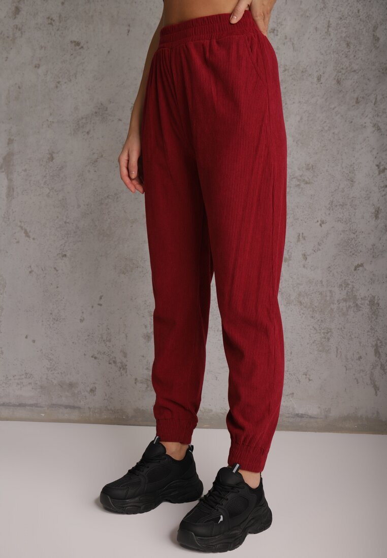defox Set Trening Bordou cu Dungi Jachetă cu fermoar și guler și Pantaloni
