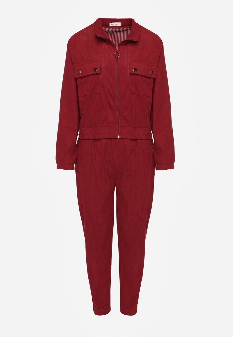 defox Set Trening Bordou cu Dungi Jachetă cu fermoar și guler și Pantaloni