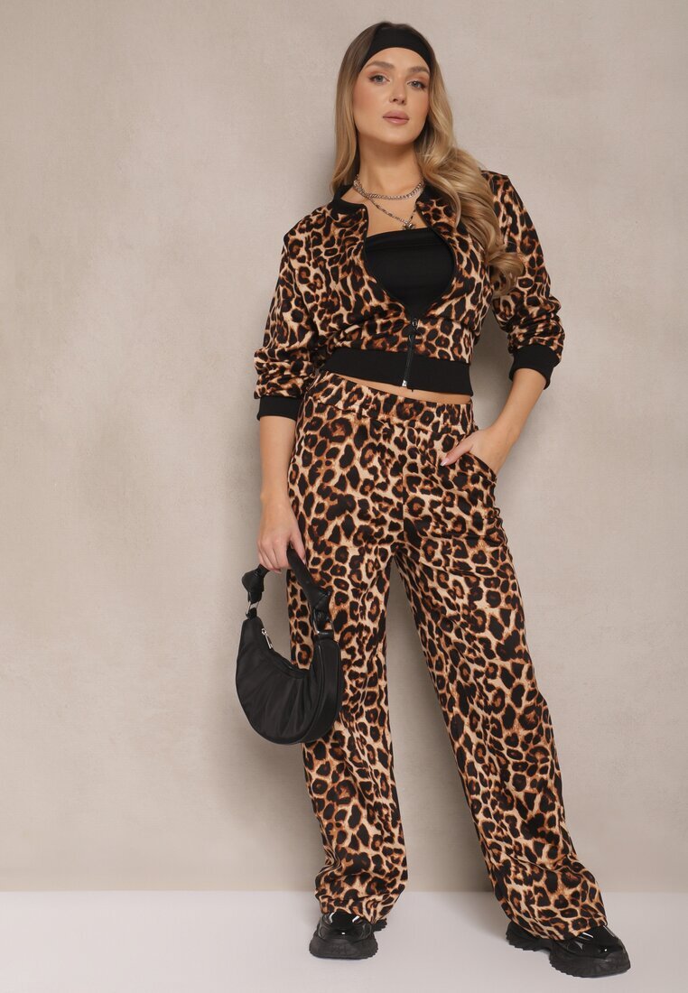 defox Set Trening Maro cu Imprimeu Leopard Bluză și Pantaloni cu Croială Largă Sonariela