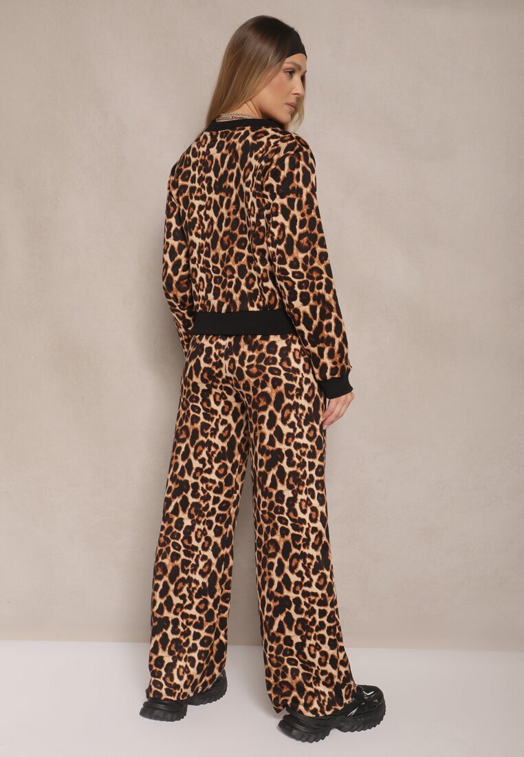 defox Set Trening Maro cu Imprimeu Leopard Bluză și Pantaloni cu Croială Largă Sonariela